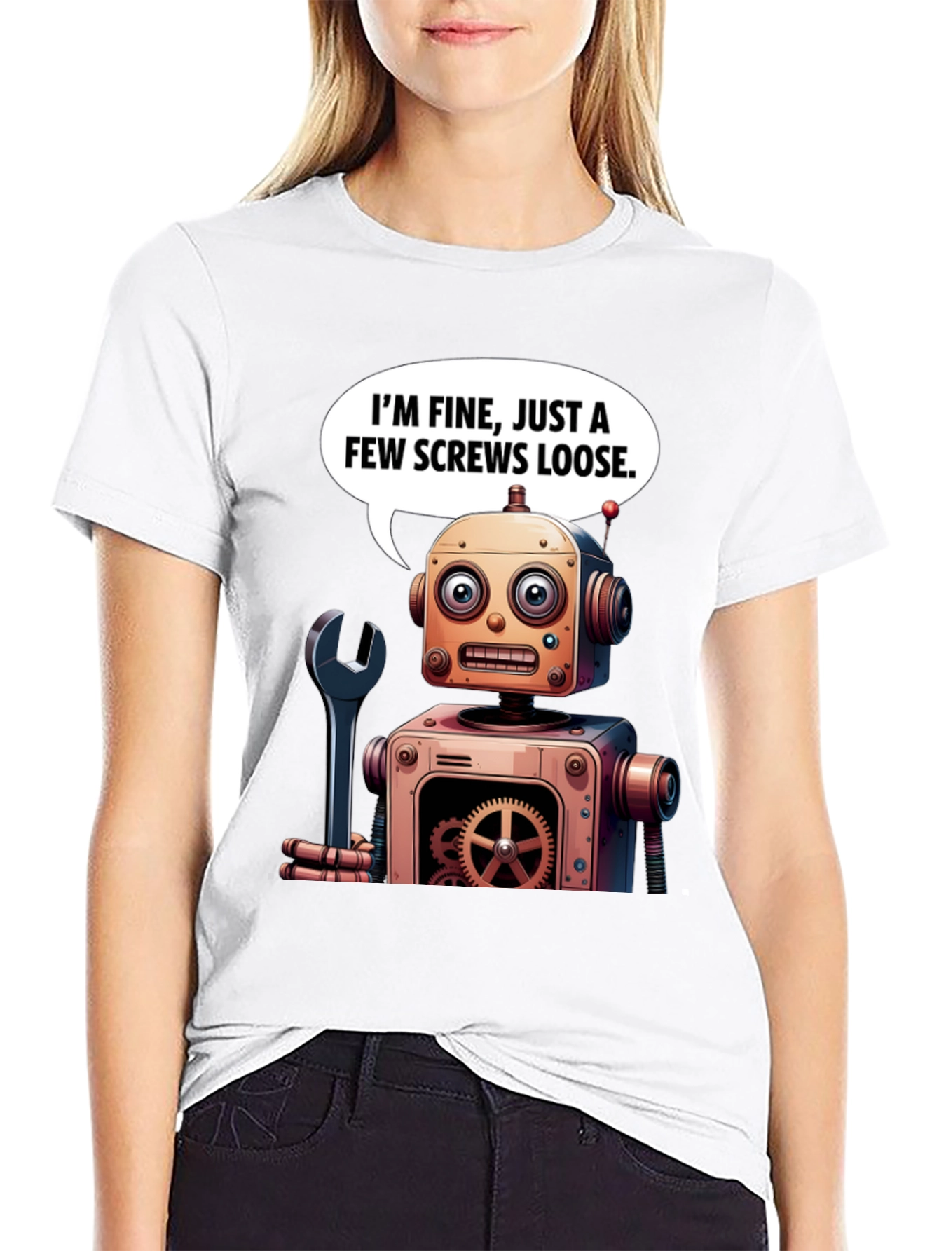 Funny Robot Screws Loose Graphic T-Shirt