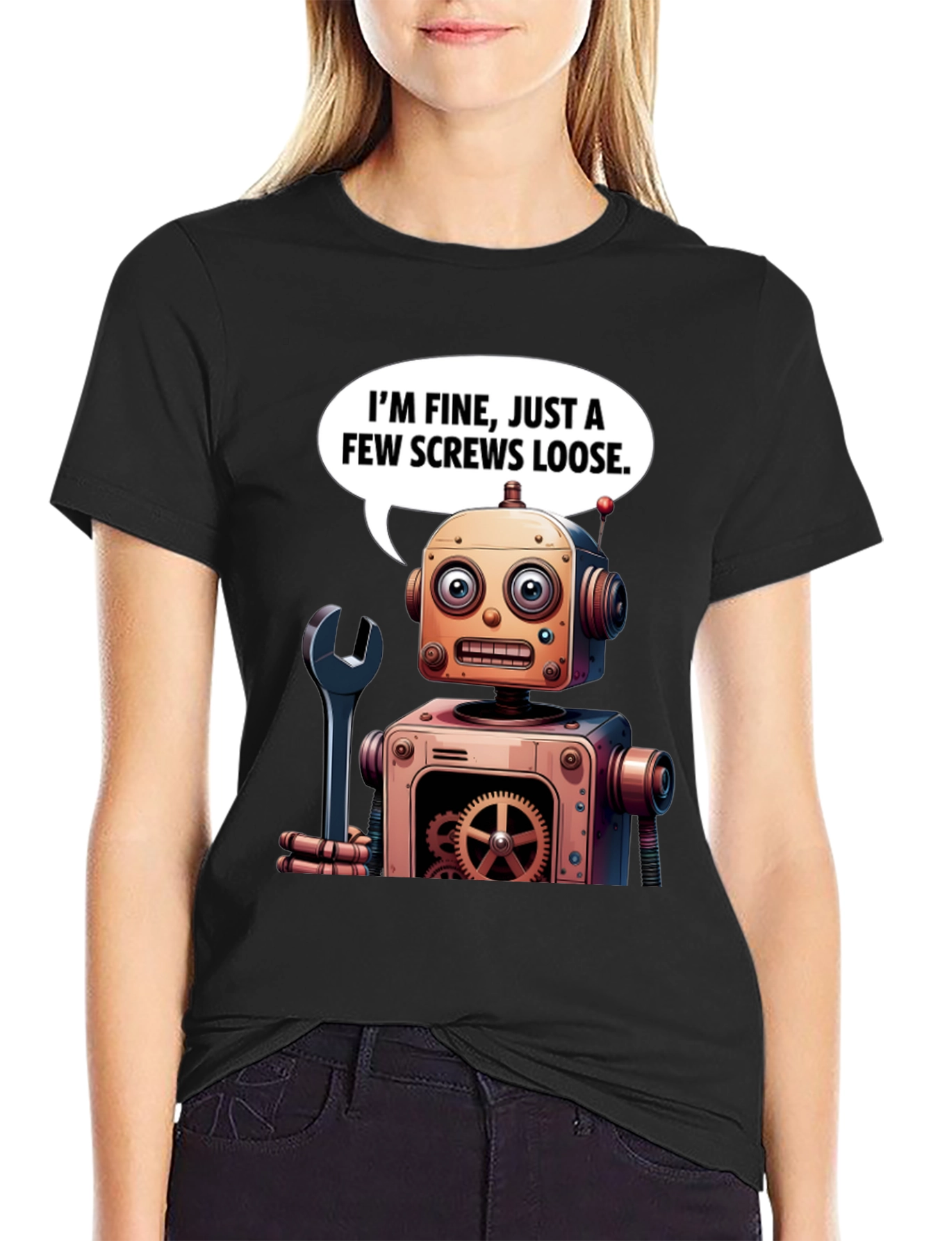 Funny Robot Screws Loose Graphic T-Shirt