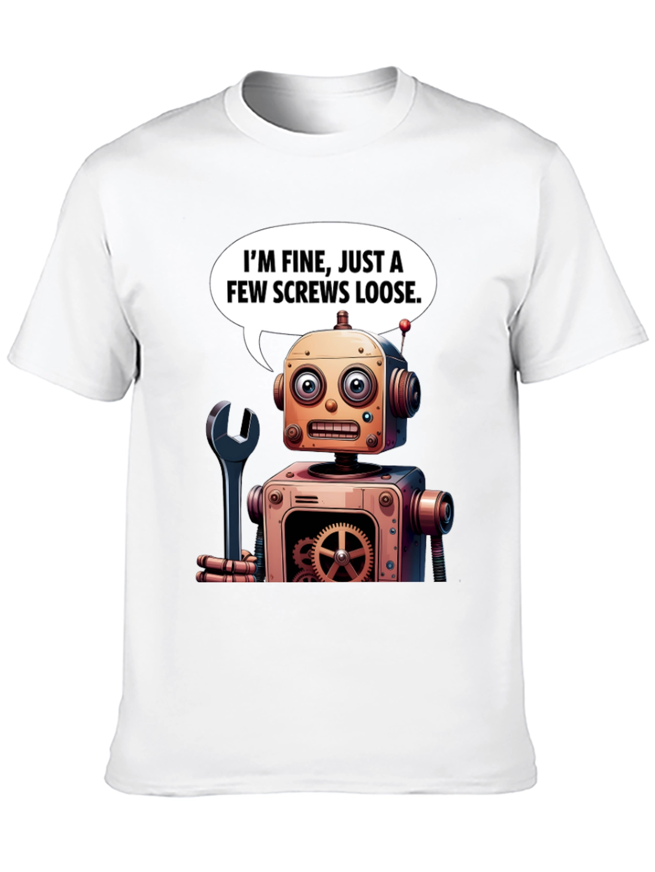 Funny Robot Screws Loose Graphic T-Shirt