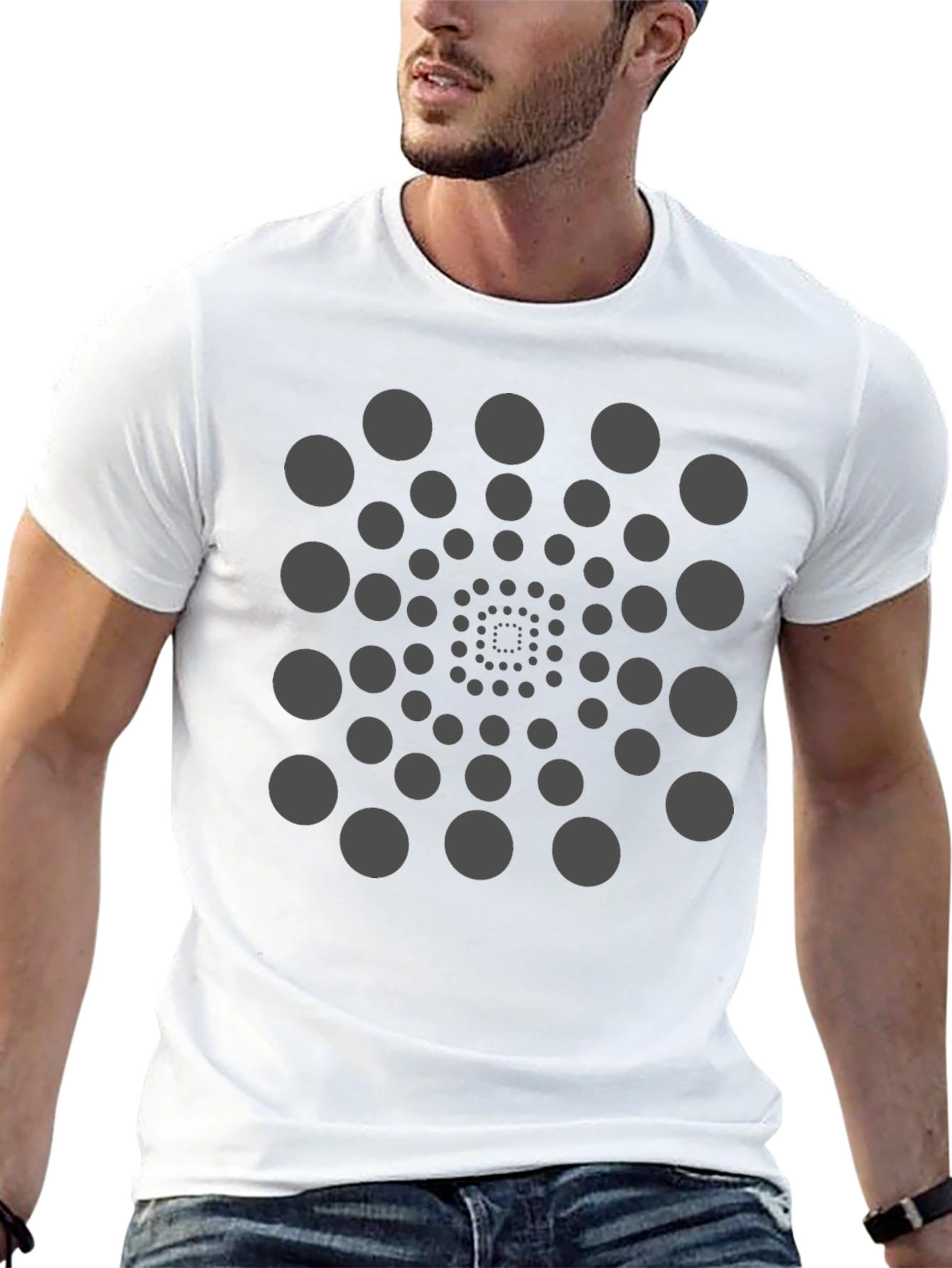 Geometric Circle Spiral Black T-Shirt