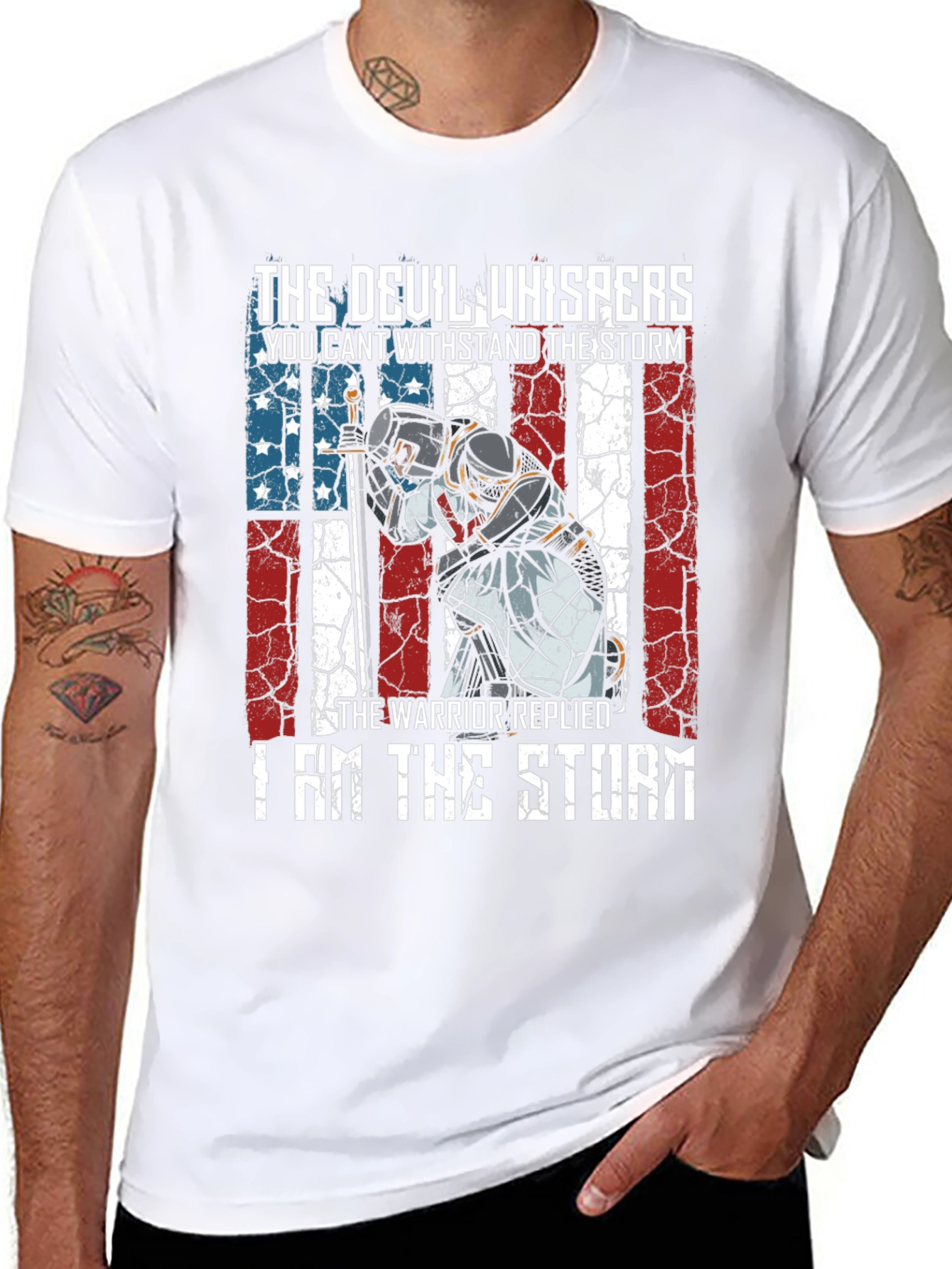 Warrior Storm T-Shirt - Patriotic Knight Design