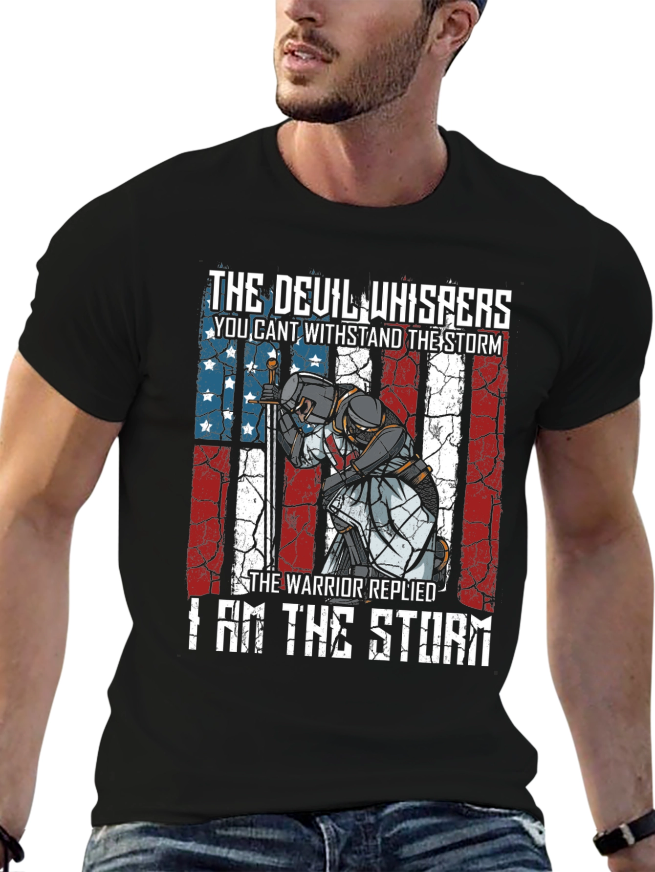 Warrior Storm T-Shirt - Patriotic Knight Design