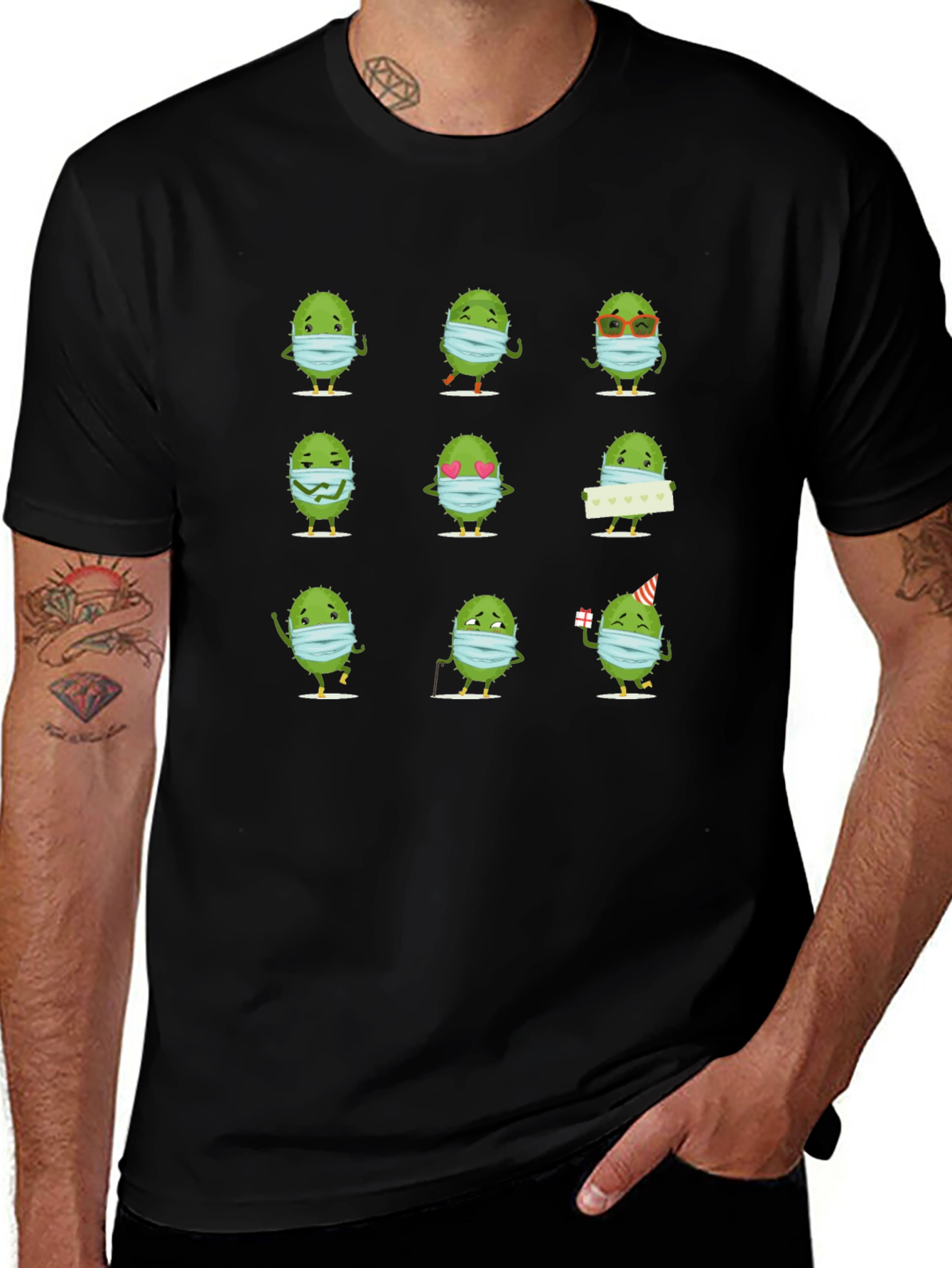 Novelty Virus Wearing Mask Graphic Tee