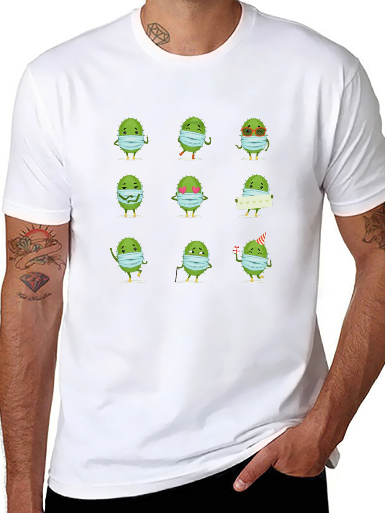 Novelty Virus Wearing Mask Graphic Tee