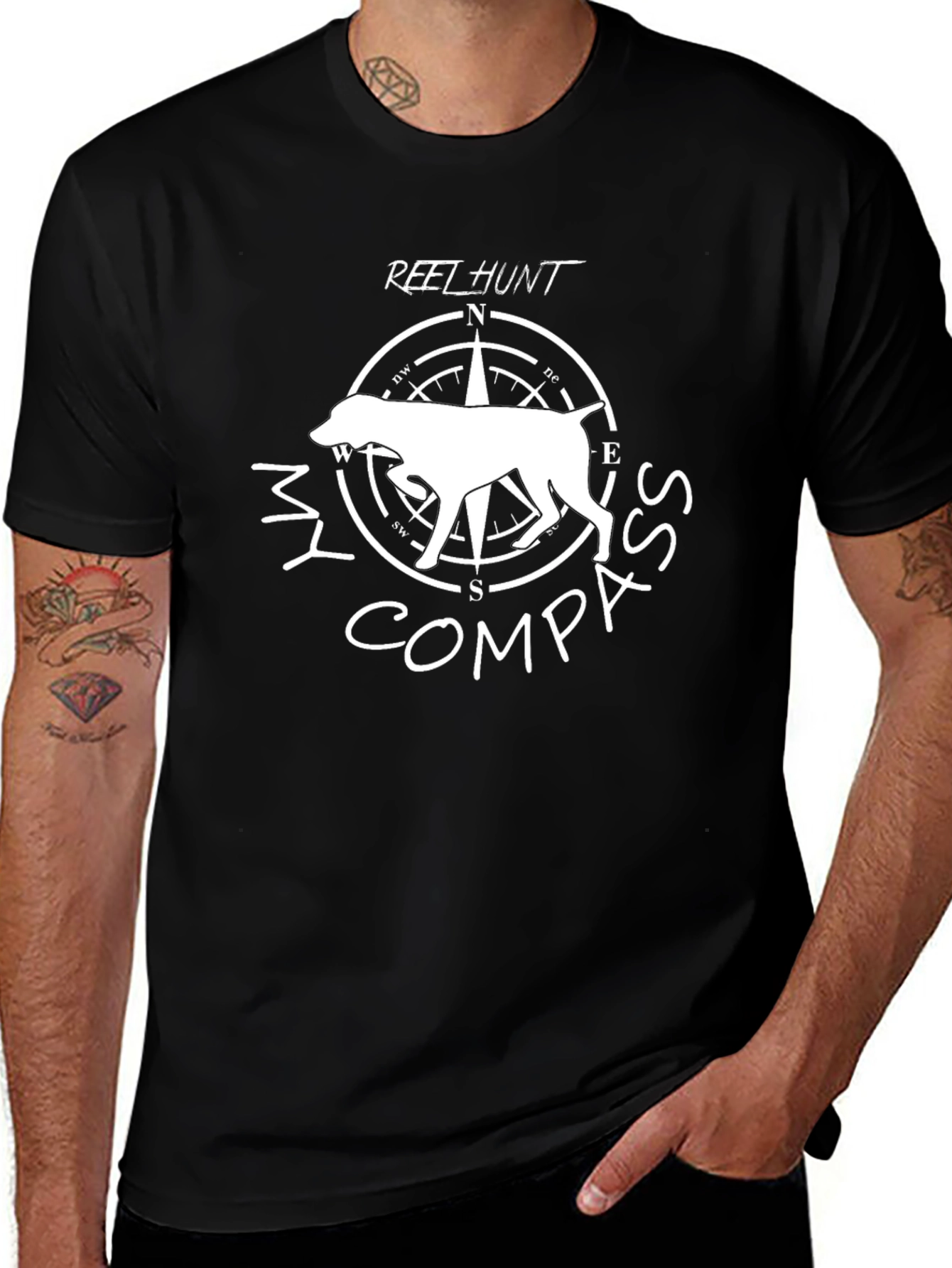 Hunting Dog Compass T-Shirt – Outdoor Hunter Dog Lover Graphic Tee