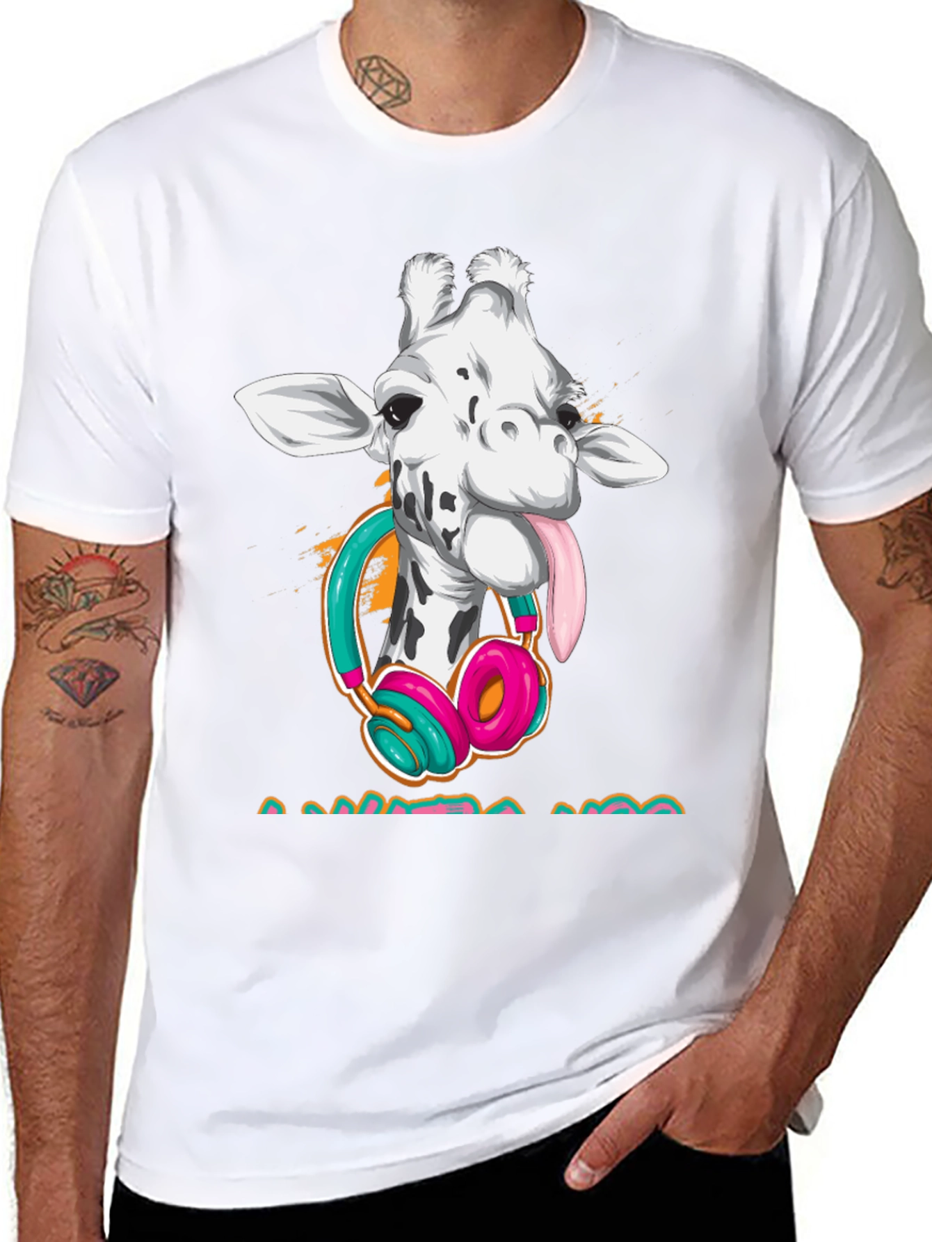 Giraffe DJ Black T-Shirt - Funny Animal Tee
