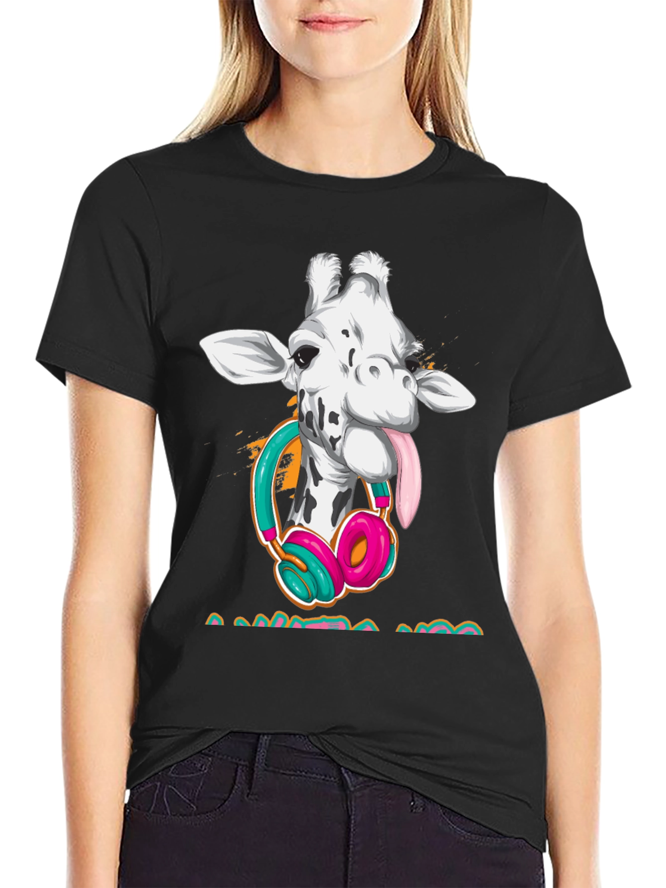Giraffe DJ Black T-Shirt - Funny Animal Tee