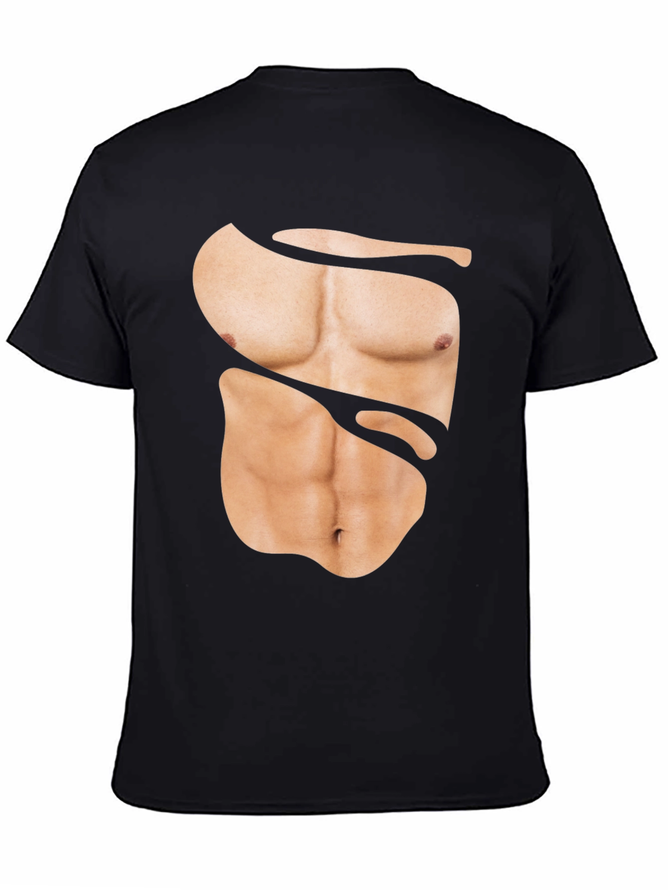 Funny Muscle Print T-Shirt - Abs Illusion Black Tee