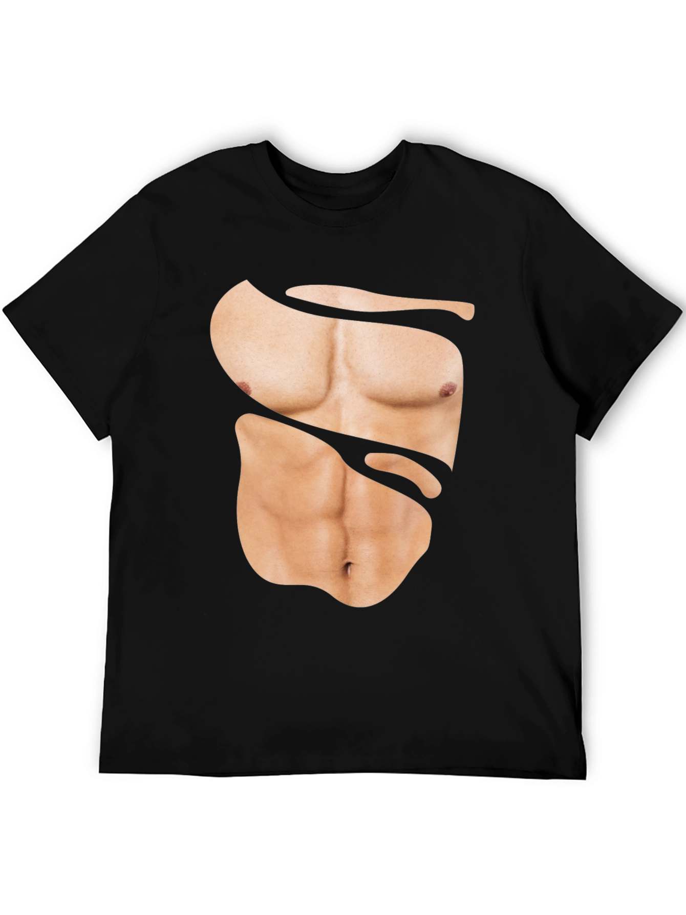 Funny Muscle Print T-Shirt - Abs Illusion Black Tee