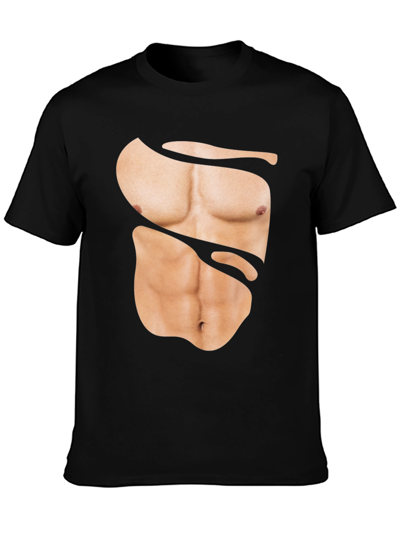 Funny Muscle Print T-Shirt - Abs Illusion Black Tee