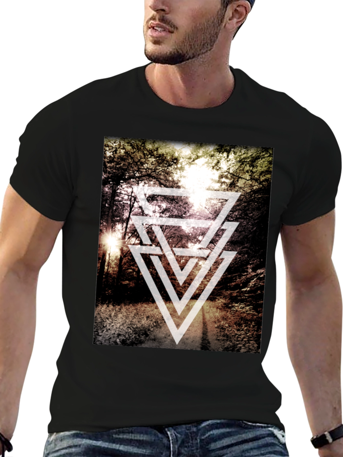 Geometric Forest Print T-Shirt - Modern Style