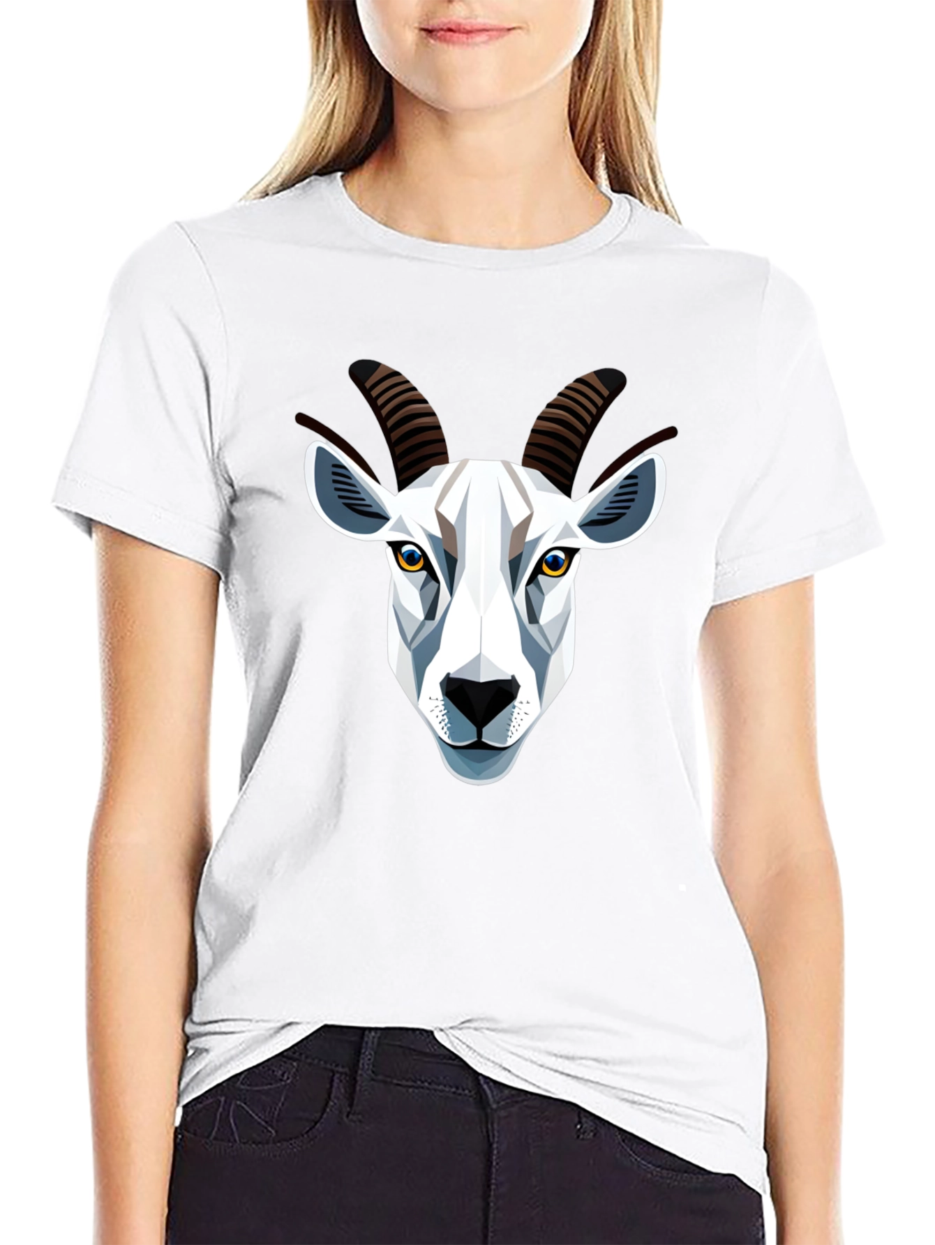 Geometric Goat Head Graphic T-Shirt - Black
