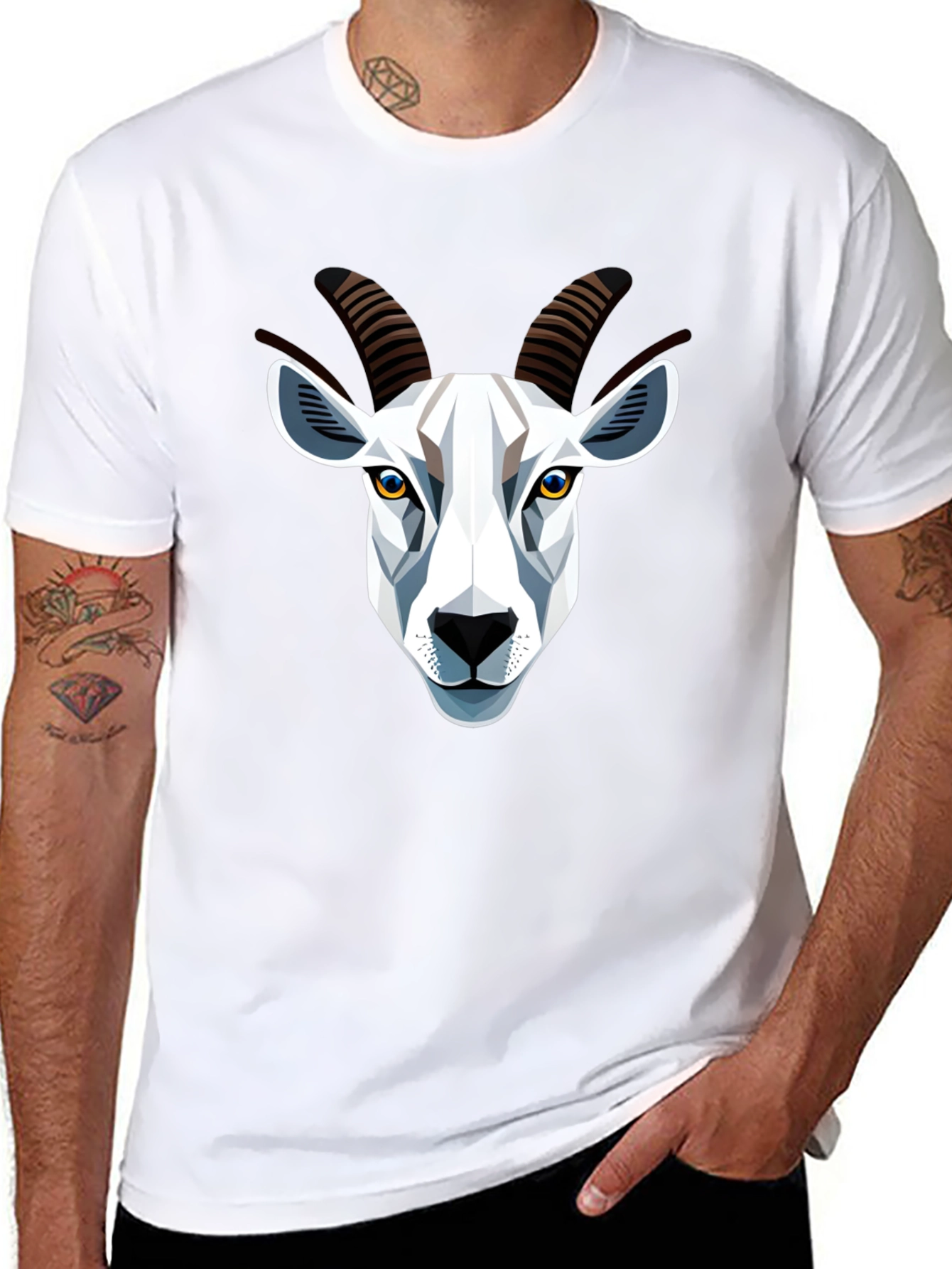 Geometric Goat Head Graphic T-Shirt - Black
