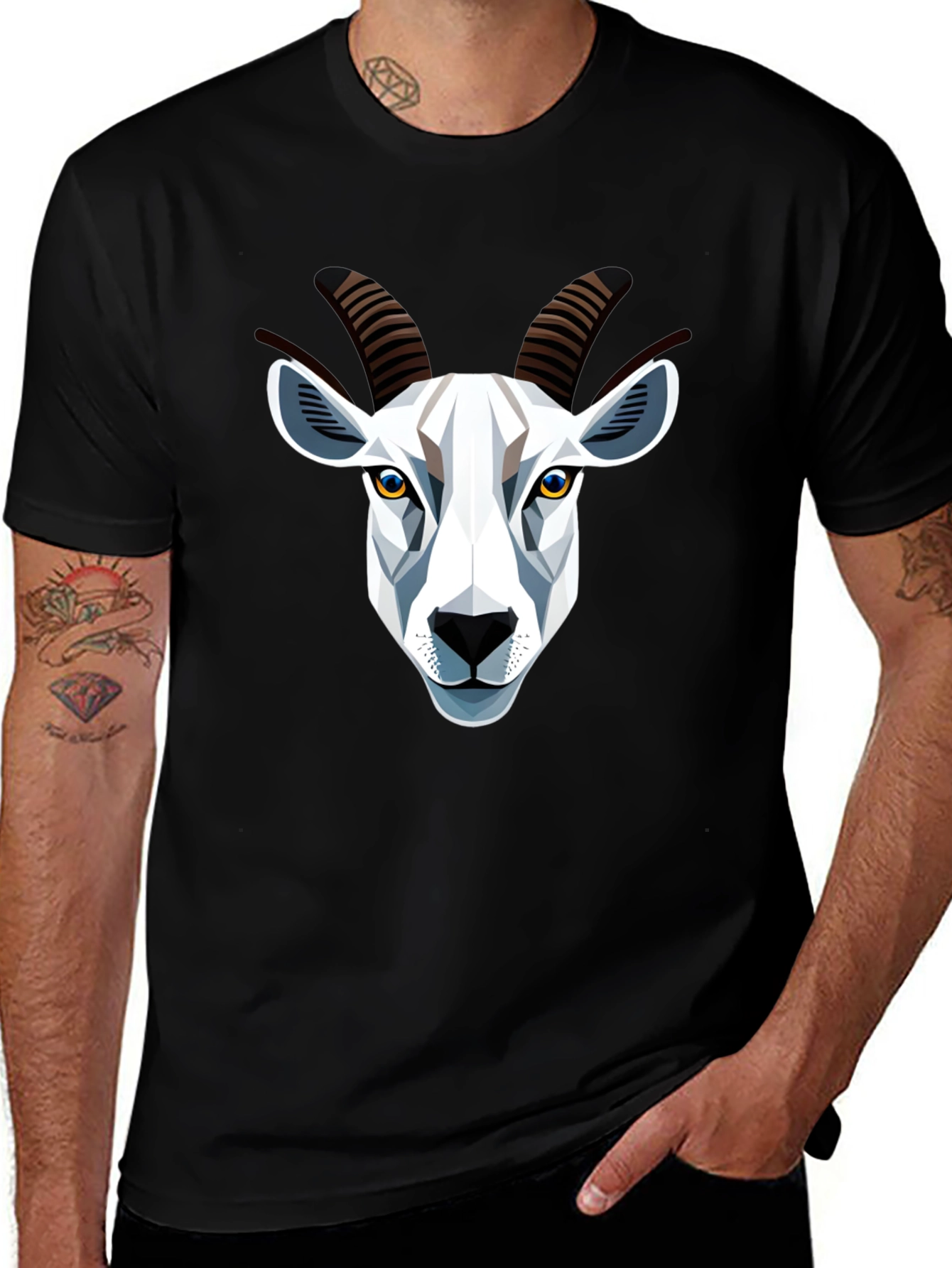 Geometric Goat Head Graphic T-Shirt - Black