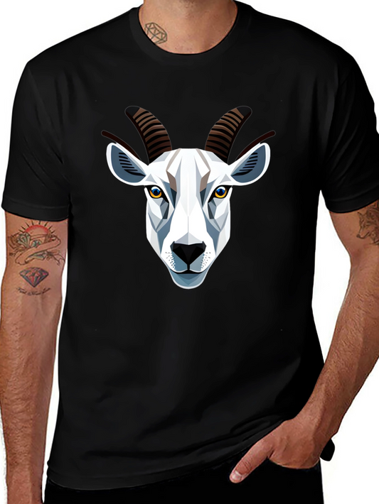 Geometric Goat Head Graphic T-Shirt - Black