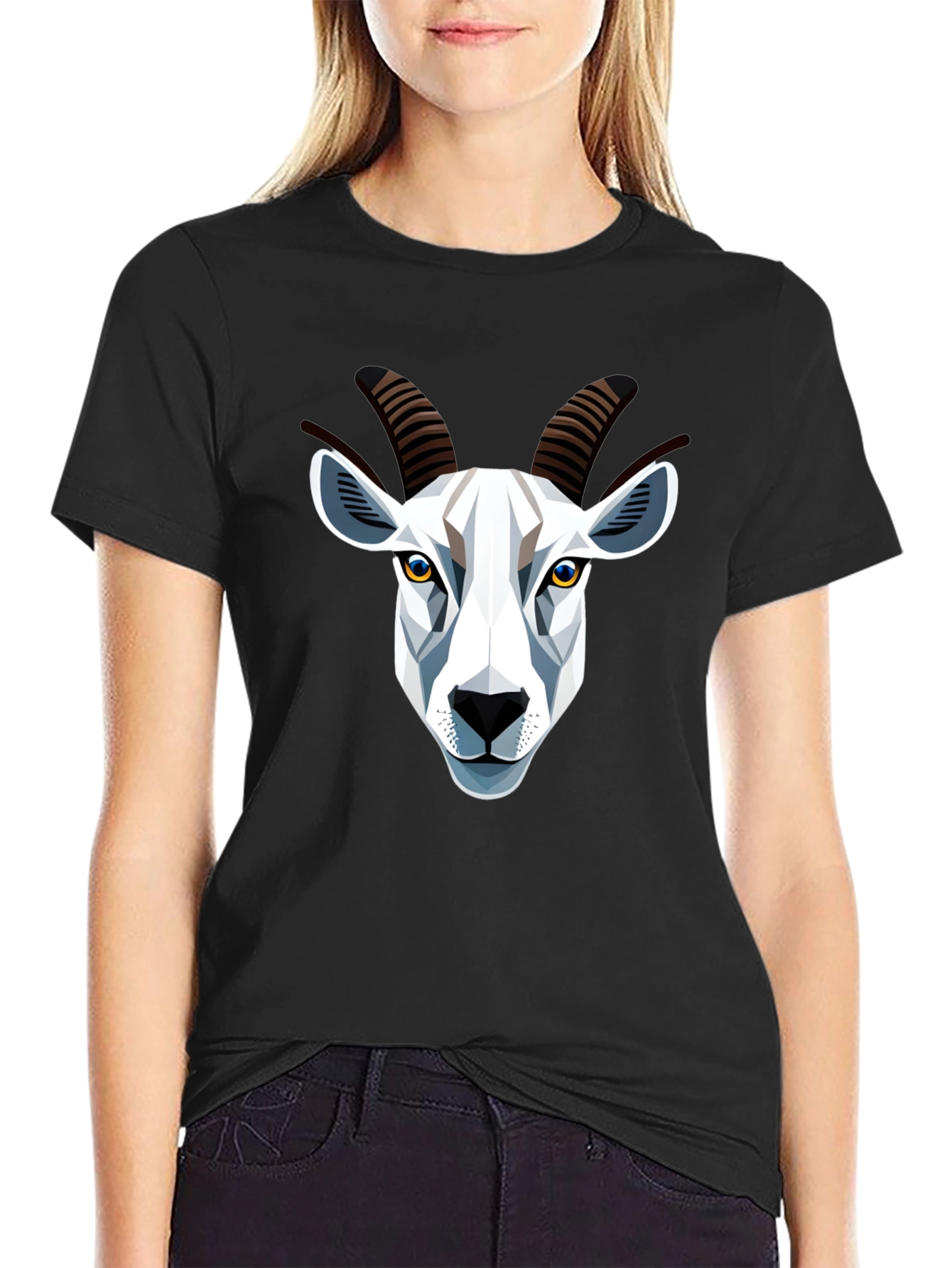 Geometric Goat Head Graphic T-Shirt - Black
